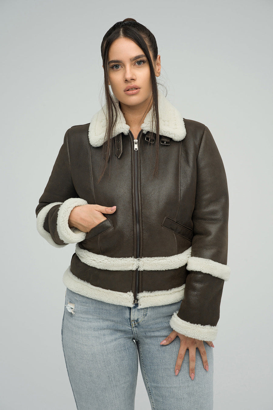 Fenella Beaumont — Brown Merino Shearling Leather Jacket