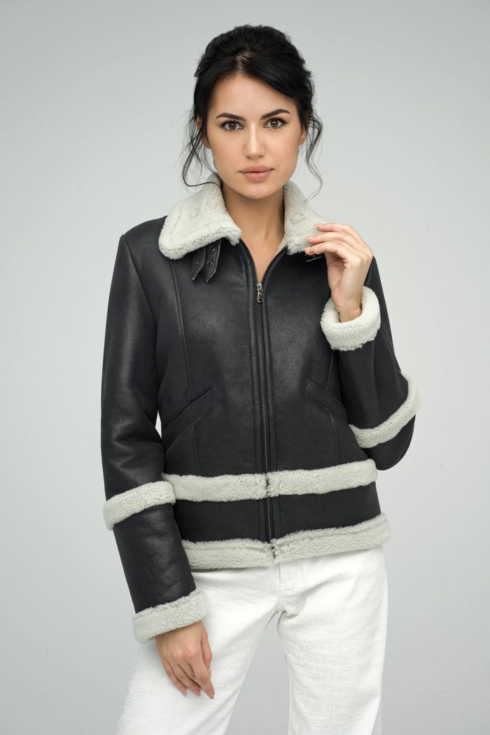 Désirée — Gray Merino Shearling Leather Jacket