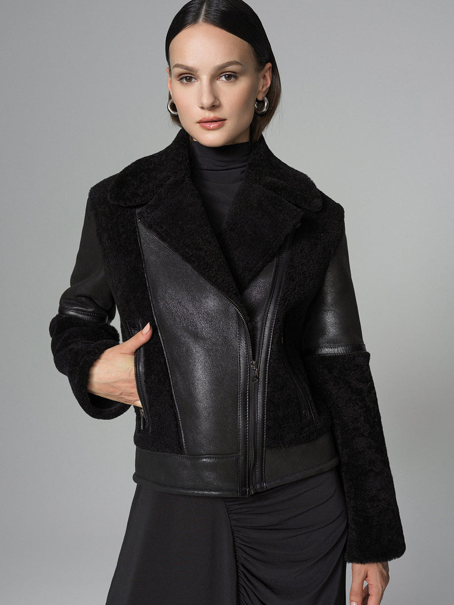 Black Shearling Leather Jacket-0