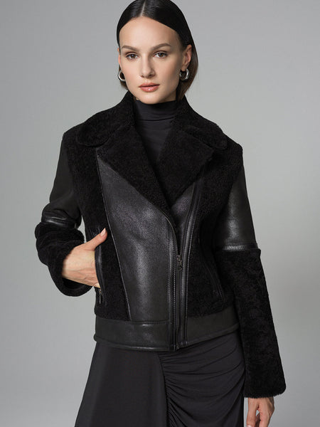 Black Shearling Leather Jacket-0