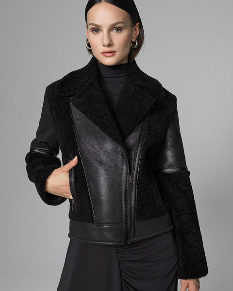 Black Shearling Leather Jacket-0