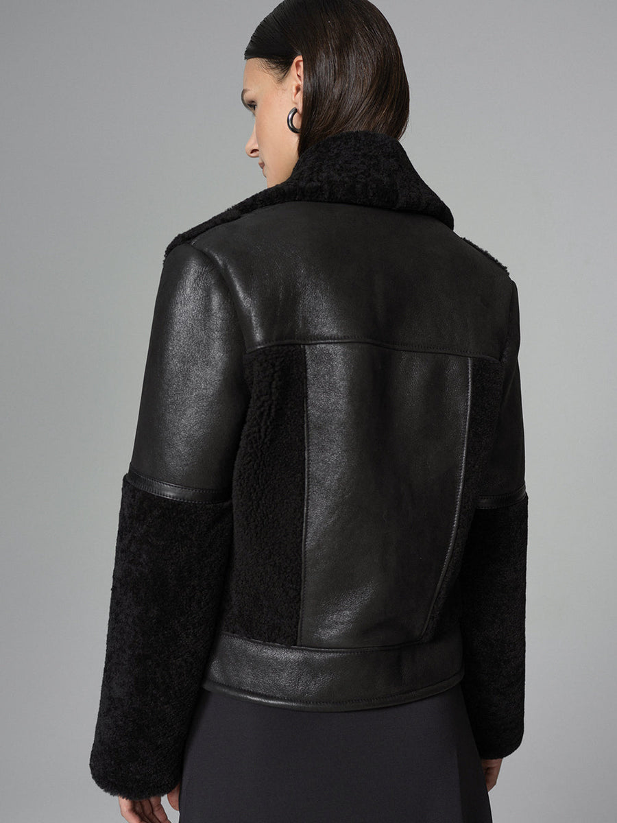 Black Shearling Leather Jacket-2