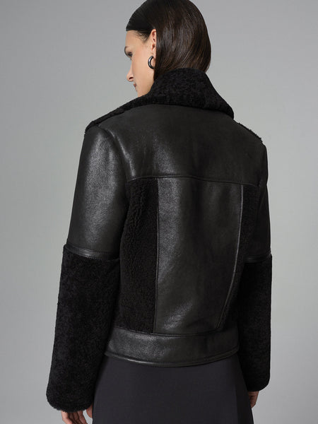 Black Shearling Leather Jacket-2