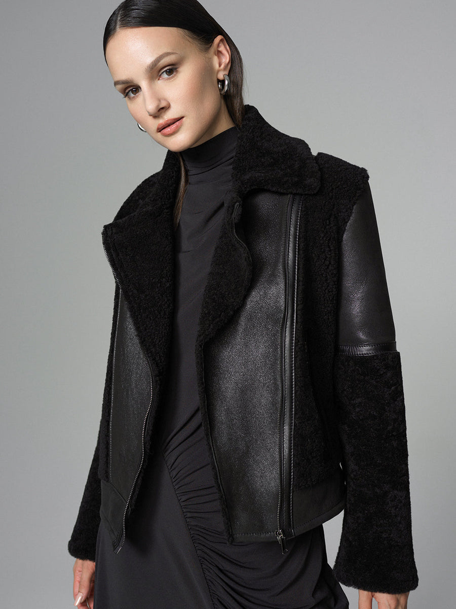 Black Shearling Leather Jacket-1