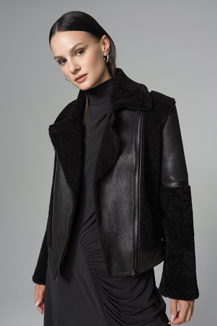 Lydienne — Black Shearling Leather Jacket, alternate view 2