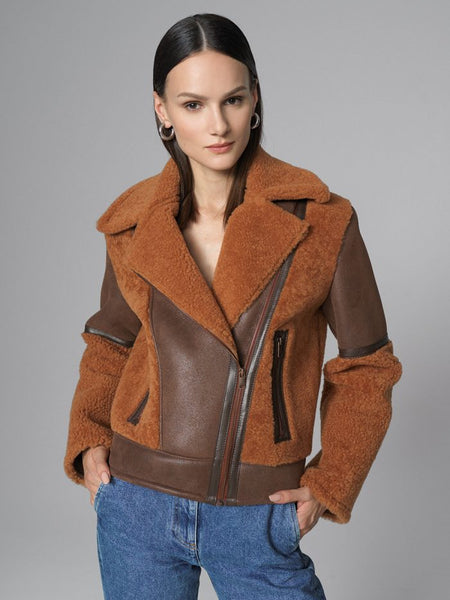 Cognac Shearling Leather Jacket-0