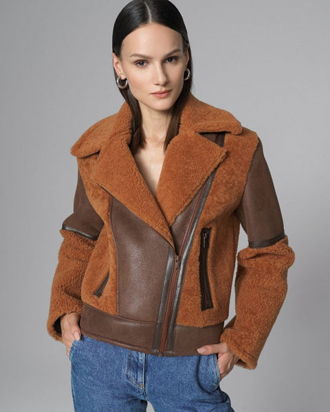 Cognac Shearling Leather Jacket-0