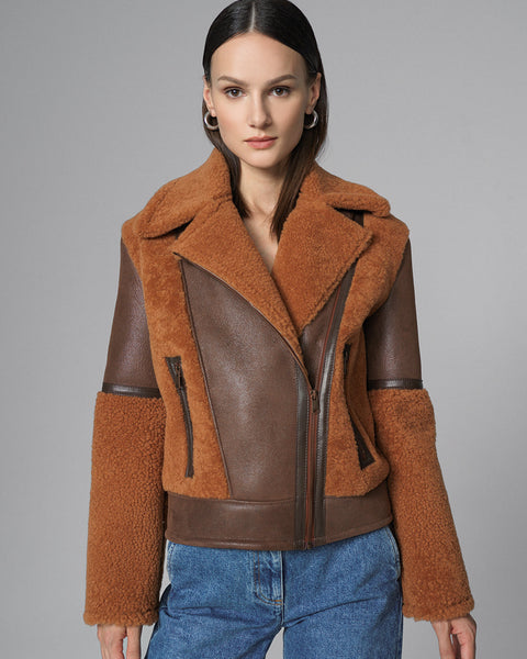 Cognac Shearling Leather Jacket-1