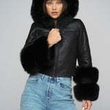Black Merino Leather Jacket with Fox Fur Collar and Cuffs-0