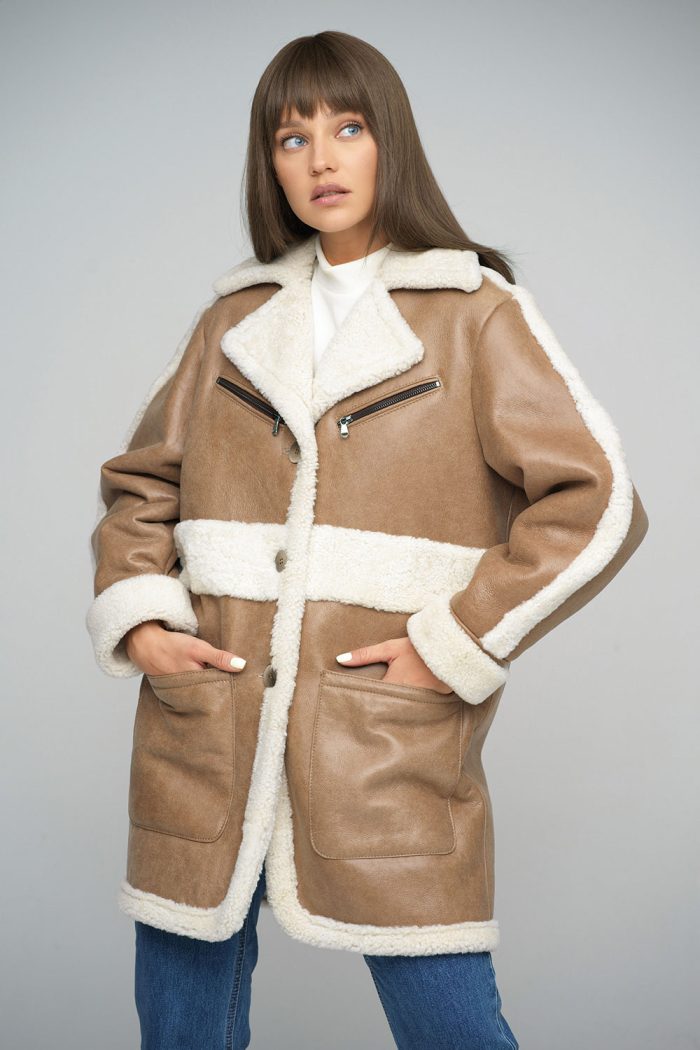 Evadne — Beige Sheepskin Bomber Jacket, alternate view 2