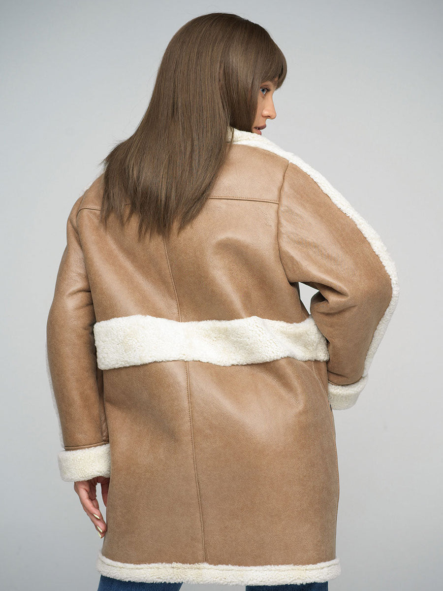 Beige Sheepskin Bomber Jacket