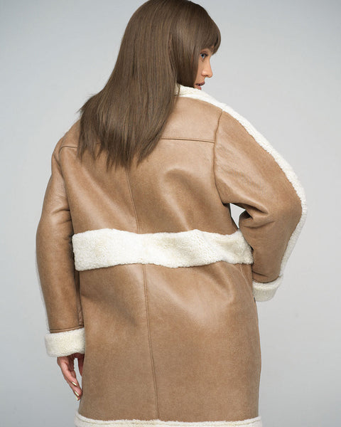 Beige Sheepskin Bomber Jacket
