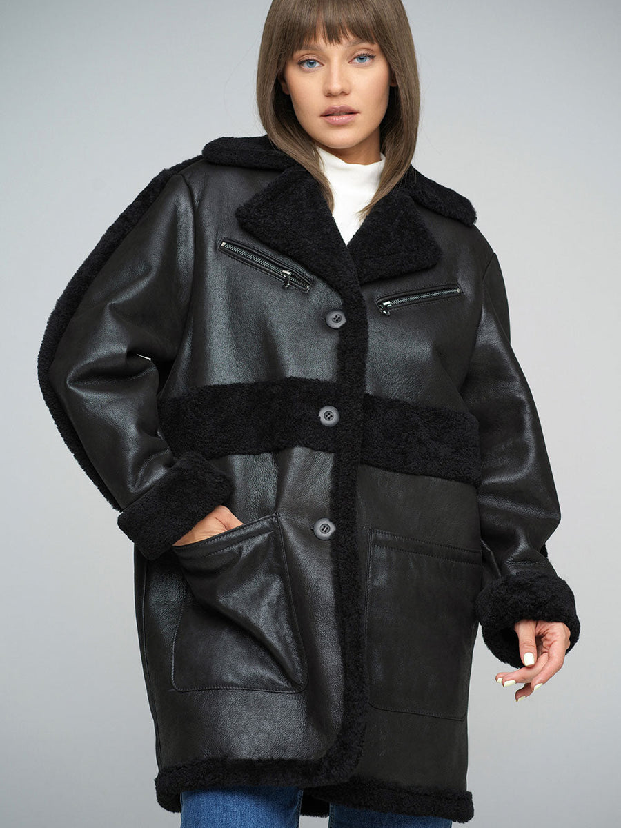 Black Sheepskin Bomber Jacket-2