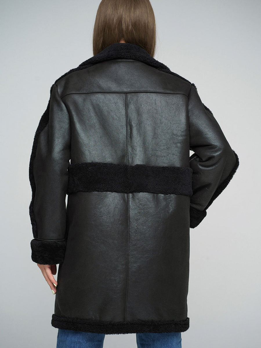 Black Sheepskin Bomber Jacket-1