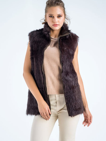 Brown Geniune Reversible Sheepskin Fur Vest-0