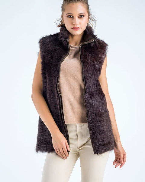 Brown Geniune Reversible Sheepskin Fur Vest-0