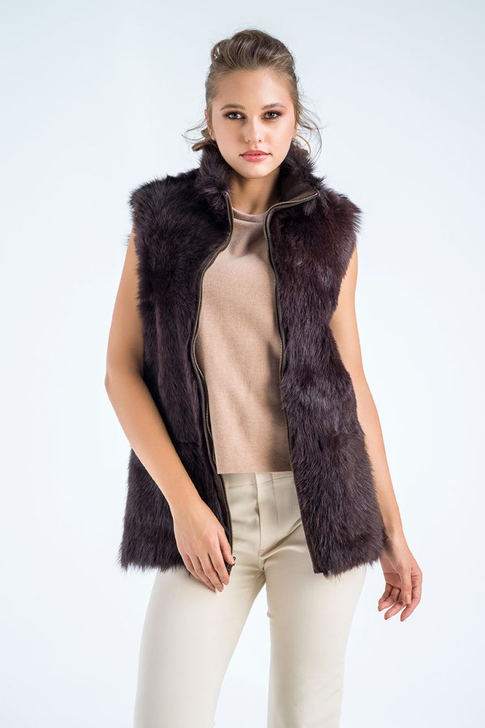 Marielle Rivière — Brown Geniune Reversible Sheepskin Fur Vest Brown Women's Coat or Jacket