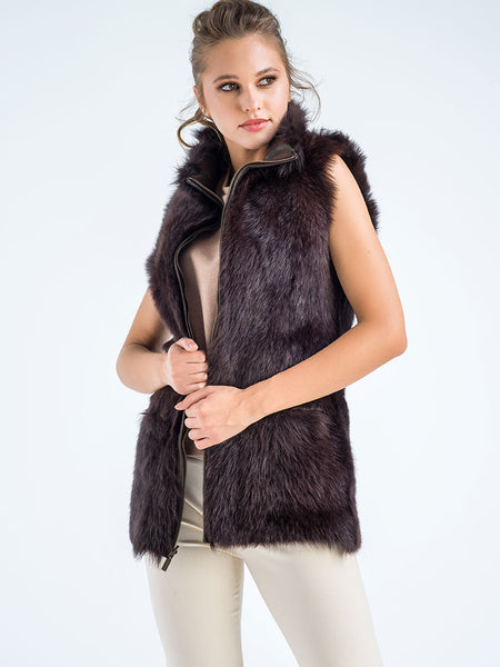 Brown Geniune Reversible Sheepskin Fur Vest-2