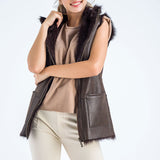 Brown Geniune Reversible Sheepskin Fur Vest-3