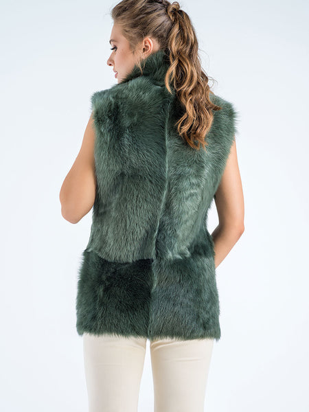 Olive Geniune Reversible Sheepskin Fur Vest