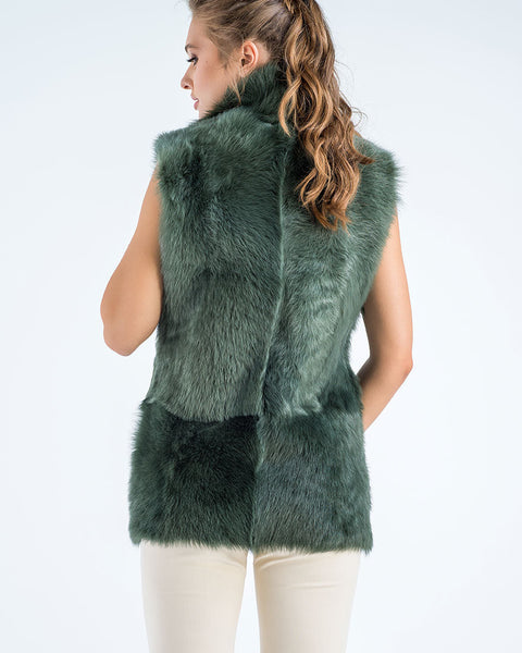 Olive Geniune Reversible Sheepskin Fur Vest