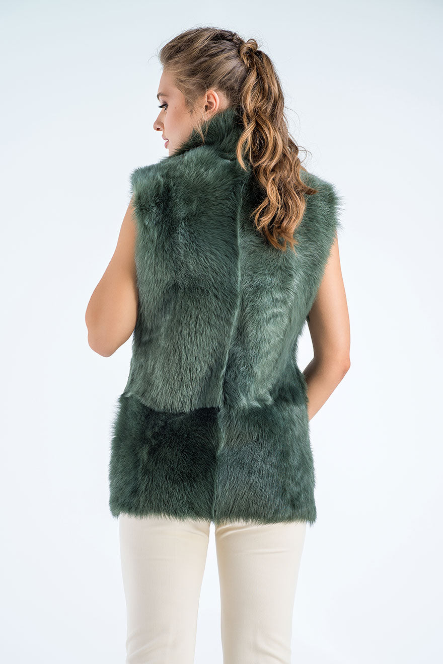 Nerissa Rivière — Olive Geniune Reversible Sheepskin Fur Vest Olive Women's Coat or Jacket, alternate view 2