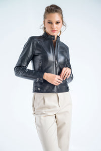 Jocasta — Black Genuine Cropped Leather Jacket, alternate view 4