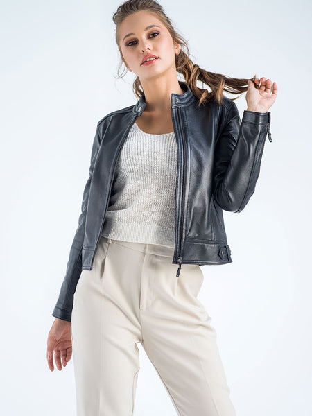 Black Genuine Cropped Leather Jacket