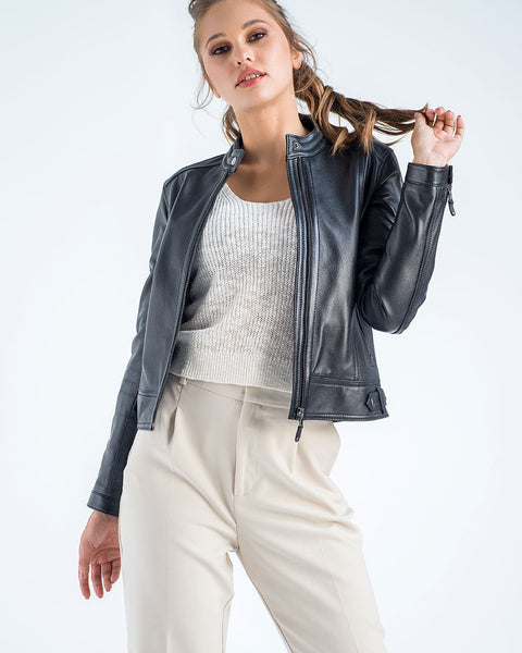 Black Genuine Cropped Leather Jacket