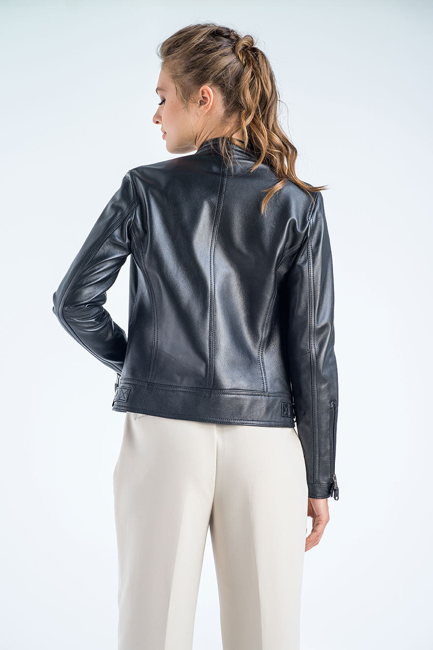 Jocasta — Black Genuine Cropped Leather Jacket