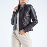 Brown Genuine Cropped Leather Jacket-0