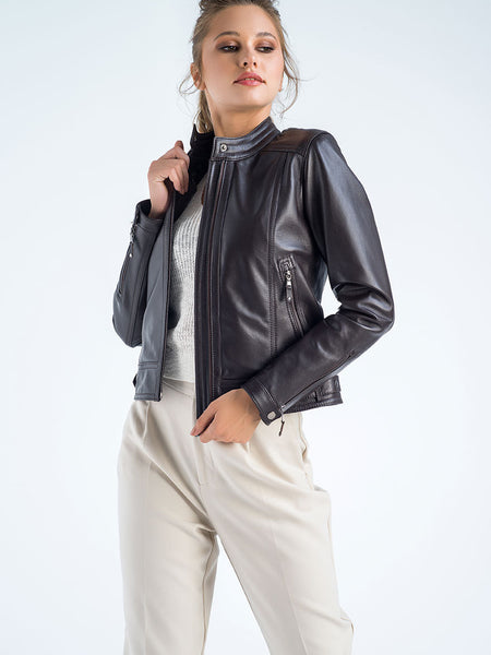 Brown Genuine Cropped Leather Jacket-0