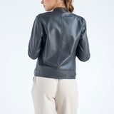 Gray Genuine Cropped Leather Jacket-1