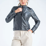 Gray Genuine Cropped Leather Jacket-0