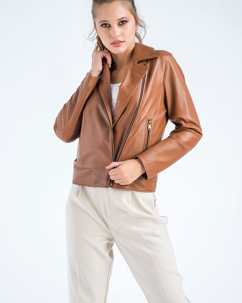 Cognac Genuine Classic Cut Leather Jacket-0