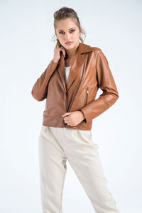 Sylvette Beaumont — Cognac Genuine Classic Cut Leather Jacket