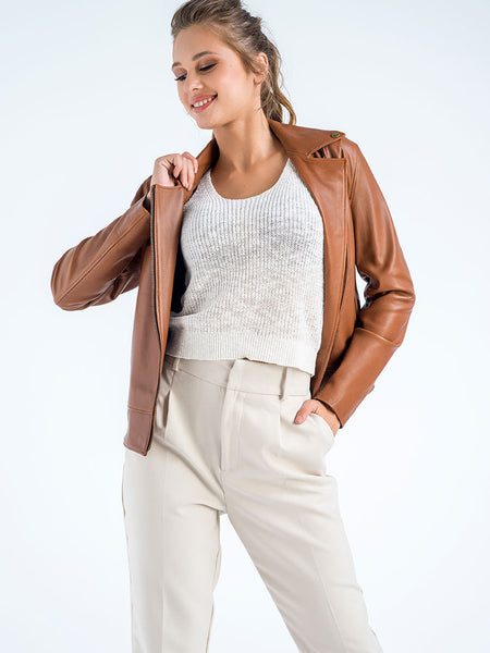 Cognac Genuine Classic Cut Leather Jacket-2