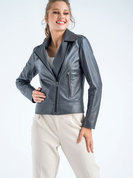 Gray Genuine Classic Cut Leather Jacket-3