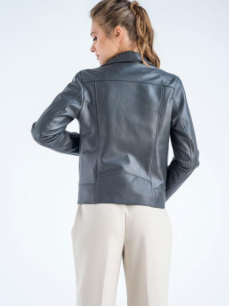 Gray Genuine Classic Cut Leather Jacket-1