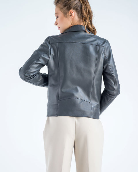 Gray Genuine Classic Cut Leather Jacket-1