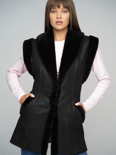 Black Merino Shearling Vest