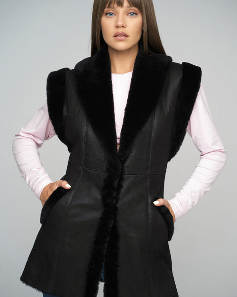 Black Merino Shearling Vest