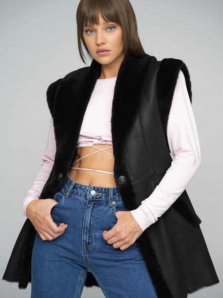 Black Merino Shearling Vest