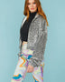 Silver Sequin Cropped Biker Jacket