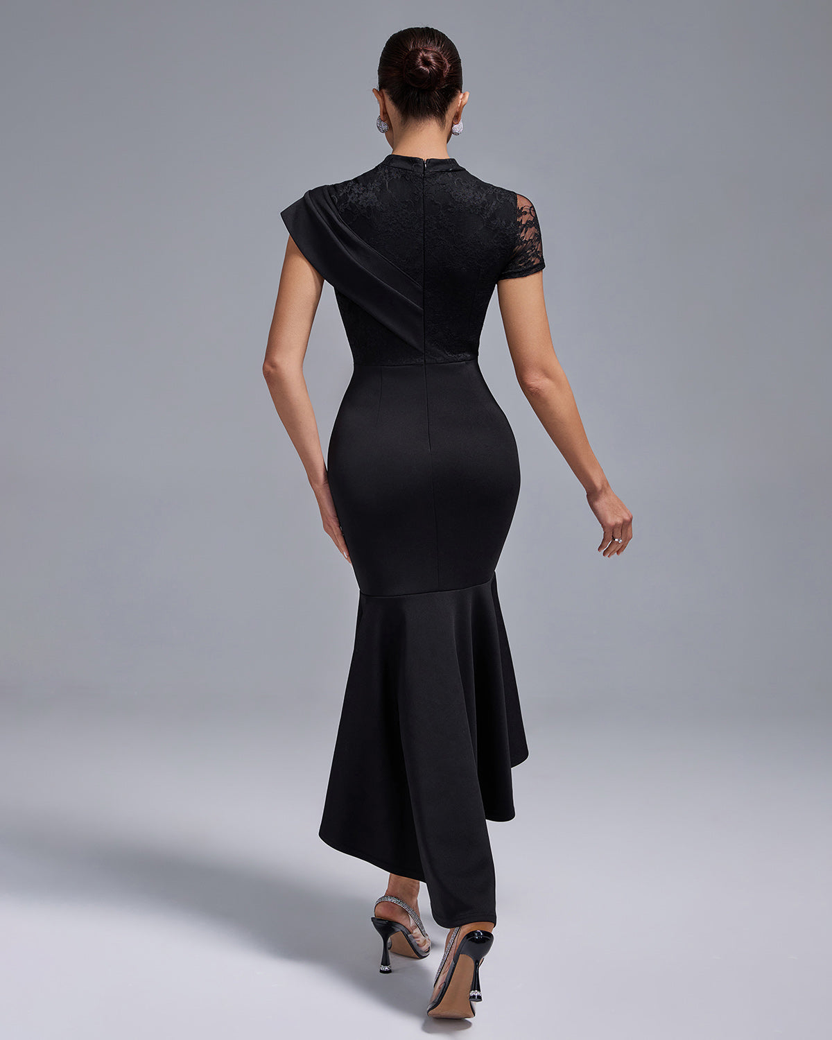Bellamy Vallière — Black Lace Mermaid Long Dress, alternate view 4