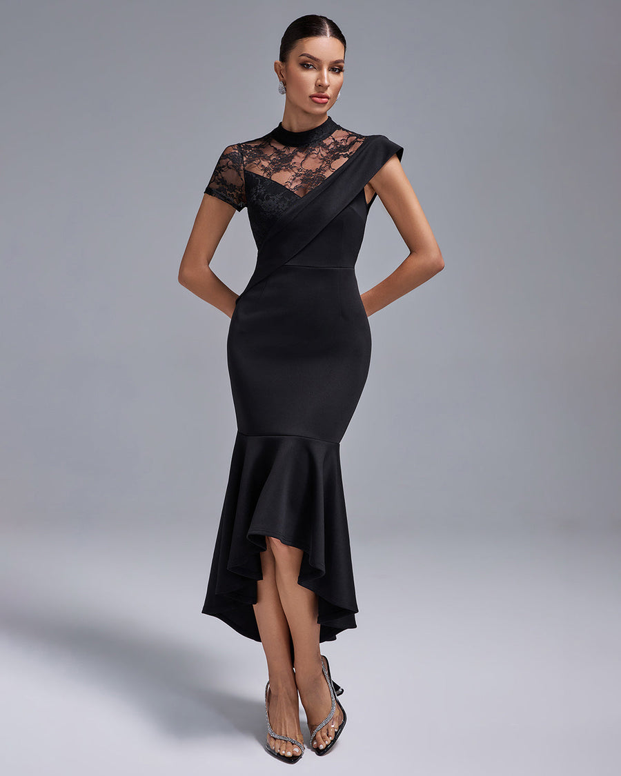 Bellamy Vallière — Black Lace Mermaid Long Dress