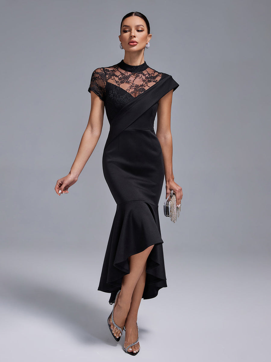 Black Lace Mermaid Long Dress