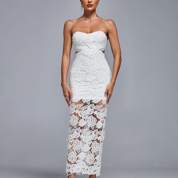 Lace Floral Cutout Bustier Maxi Dress