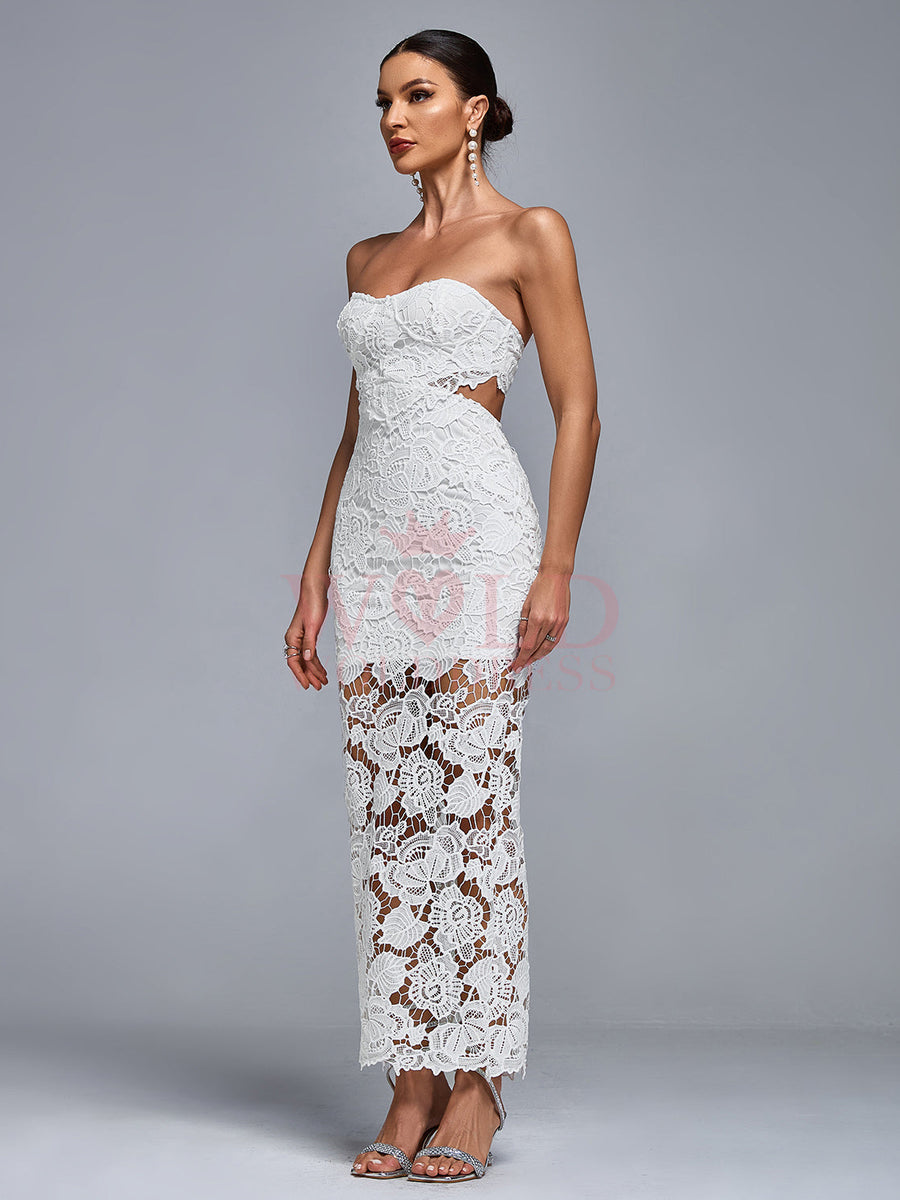 Lace Floral Cutout Bustier Maxi Dress