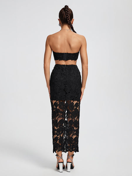 Lace Floral Cutout Bustier Maxi Dress